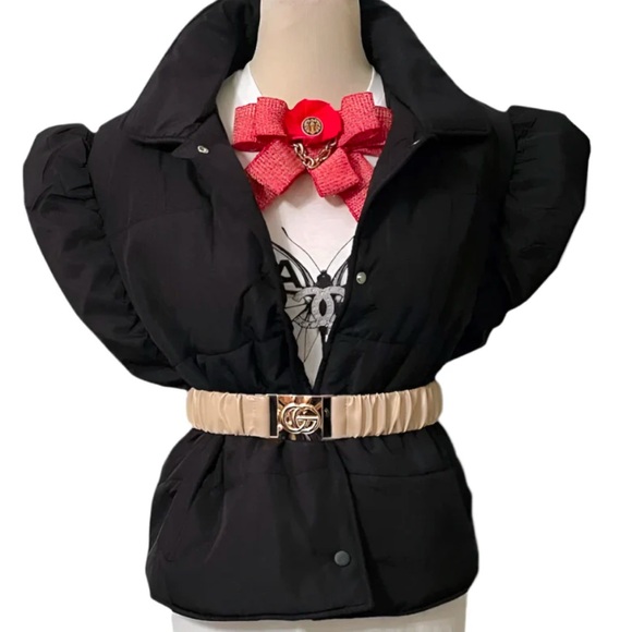 New Black Ruffled sleeveless collared Puffy Vest Coat one size, puffer jacket - Picture 1 of 9